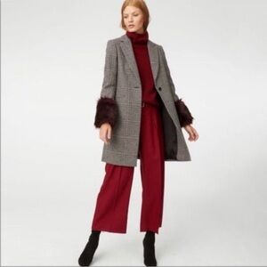Club Monaco Wool Plaid Starella Coat Faux Fur Sleeve Trim M